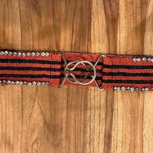 Maje Beaded Belt with Double Ring Closure and Rhinestones